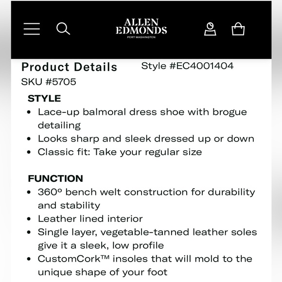 Allen Edmonds Fifth Ave Brown Dress Shoe - Picture 7 of 8